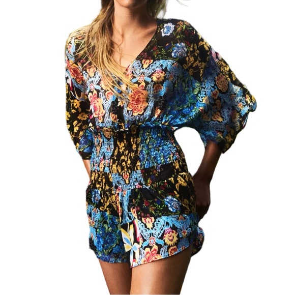 Zara Floral Playsuit Romper Kimono Coquette - Picture 1 of 10